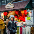 Christmas market stall selling Christmas napery